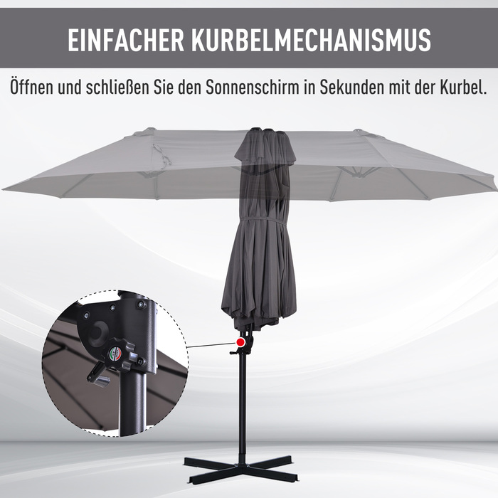 Outsunny Double Canopy Parasol with Crank, Adjustable Garden Umbrella, Sun Protection, Metal, Dark Gray, 440 x 270 x 250 cm | Aosom