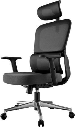 Hbada P2 Air Ergonomic Office Chair with Adjustable Lumbar Support, Height, Footrest, and 2D Headrest - Mesh Computer Chair, Swivel & Tilt Function, Black