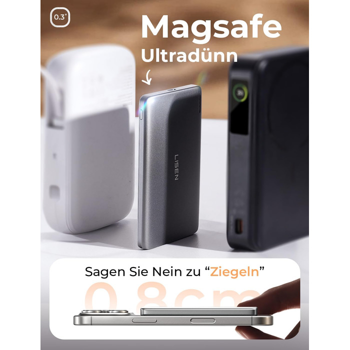 Power Bank Magsafe LISEN 5000mAh для iPhone: Slim, 18W PD USB-C, аксесуар для подорожей