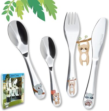 Набір дитячого столового прибору Koru Kids® Kinderbesteck (4 шт.) з нержавіючої сталі, для дітей від 3 років (Wildlife)