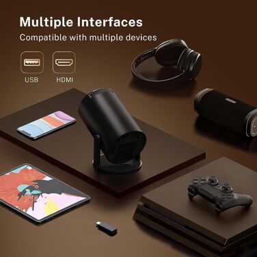 Lyncast OptiBarrel 500: Портативний проєктор 4K з Wi-Fi 6, Bluetooth 5.4, Android 11 та підтримкою iOS/HDMI/USB. Чорний
