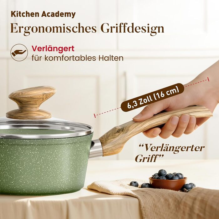 Набір гранітних каструль та сковорідок Kitchen Academy для індукційних плит, 30 предметів, зелений