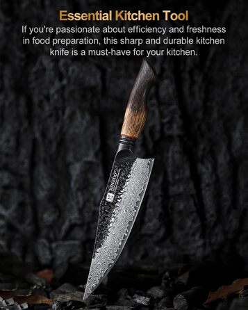 Ніж кухарський XINZUO 21.9 см з дамаської сталі, 67 шарів, професійний, з ергономічною ручкою з білої бука, серія Mo