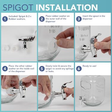 Скляний диспенсер для напоїв з краником - 4 літри, Mason Jar, з пластиковим краником та металевим підставкою