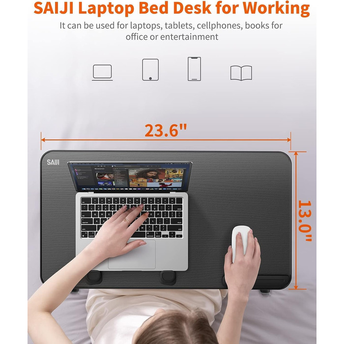 Приставний столик SAIJI для ноутбука, регульована висота, 5 положень, чорний (52*30 см)