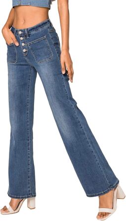 Джинси жіночі Nina Carter P139 Bootcut висока талія, блакитні, з ефектом потертості