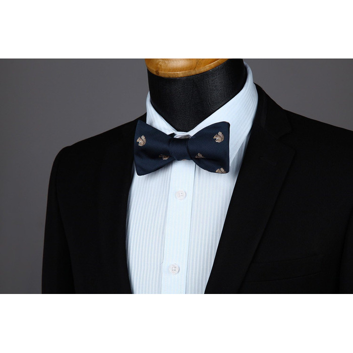 HISDERN Чоловіча краватка-метелик з кишеньковим хустинкою, комплект. Краватка-метелик для чоловіків у горошок/з принтом тварин, для весілля, вечірки, темно-синій/білка