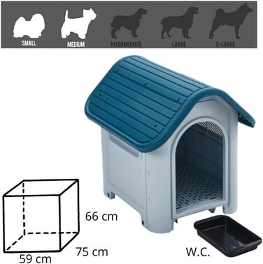 Клітка для собак Ланко з туалетом. Внутрішній та зовнішній простір з вентиляційними отворами. Міцний матеріал. 75x59x66см. Синій та білий.