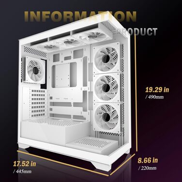 Ігровий корпус для ПК ANSAITE ATX Mid-Tower, 6 ARGB PWM вентиляторів, панорамне загартоване скло, підтримка радіатора 360мм, USB Type-C, Чорний