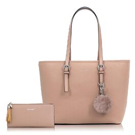 Сумка жіноча TANTOMI з гаманцем, велика, для офісу, школи, шопінгу, рожева з китицею та помпоном з штучного хутра