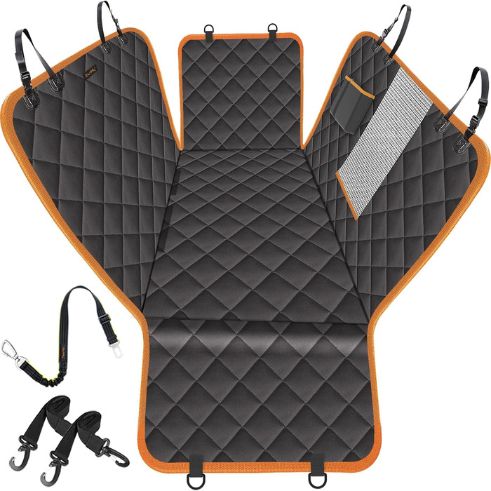 iBuddy захисний килимок на сидіння автомобіля для собак, чорний з помаранчевим, водонепроникний, антиковзаючий, з кріпленням на ремінь безпеки