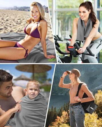 Набір рушників з мікрофібри GZXYA (3 шт.): великий (180x60 см) + 2 маленькі (80x40 см). Швидковисихаючі рушники для спорту та відпочинку. Темно-сірий колір.