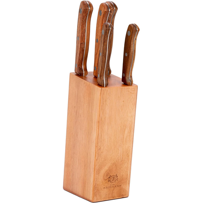 Набір ножів Karl Hausmann 5 предметів: ніжний блок, кухонні ножі з нержавіючої сталі, блок для ножів з пластику та щетиною