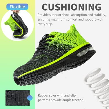 Зварювальні черевики Nasogetch для чоловіків та жінок, робочі черевики з металевим носком, спортивні, дихаючі (48 EU, Зелений)