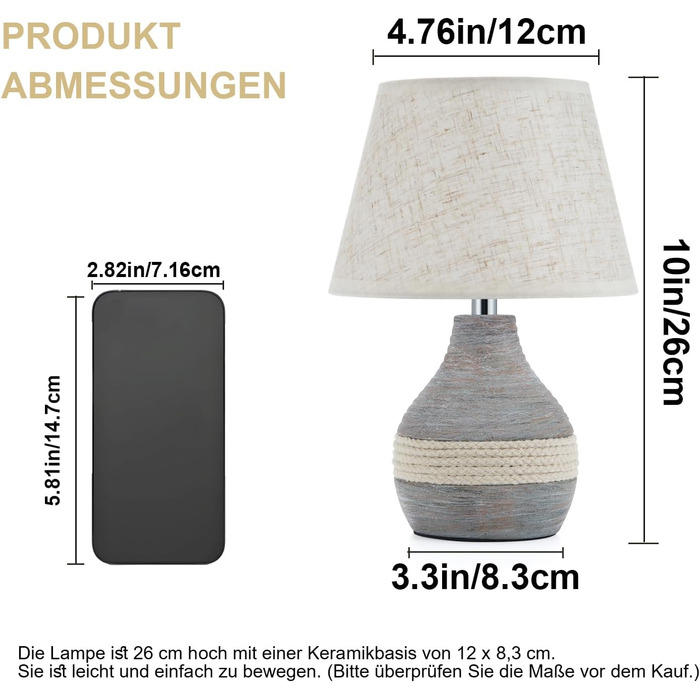 Бездротова керамічна настільна лампа з таймером, димером, лляним абажуром, пультом дистанційного керування, акумуляторна, в стилі Mid Century Modern