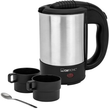Електричний чайник Clatronic WKS 3692: 1,5 л, нержавіюча сталь, без BPA, для дому та подорожей (з чашкою)