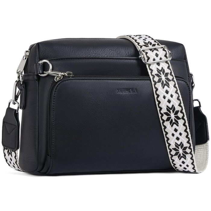 Сумка жіноча через плече MUIIKOLA кросбоді, екошкіра, чорна. Регульований ремінець.