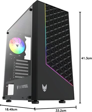 Oversteel Iridium: Ігровий корпус ПК з Mesh-панеллю, A-RGB вентилятором, USB 3.0, підтримка ATX/Micro ATX/ITX, чорний