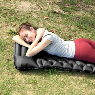 Ultralight Inflatable Camping Mat with Pillow - Waterproof Folding Air Mattress for Camping, Hiking, Travel & Backpacking - Black