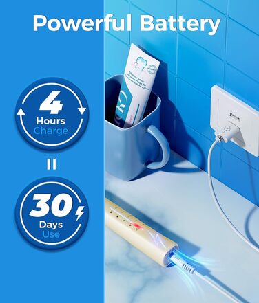 Електрична зубна щітка Demita зі 8 насадок, 40000 VPM, 5 режимів, швидка зарядка (30 днів)