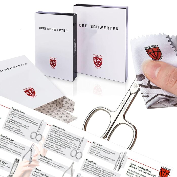 Набір для догляду за нігтями DREI SCHWERTER 'Novara' - 8 предметів. Чорний кейс з штучної шкіри. Містить: ножиці для нігтів, стекляна пилка, ножиці для кутикули, пінцет, кусачки для нігтів та інше. Чорний, матові інструменти