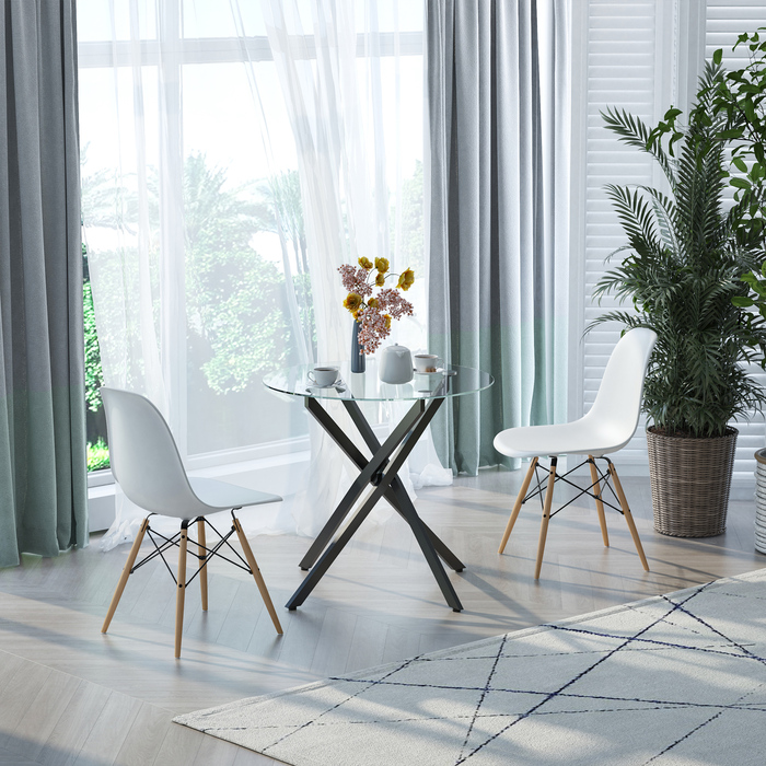 HOMCOM Modern Glass Dining Table, 80 cm Diameter, Kitchen Table with Tempered Glass Top and Metal Legs, for 4 People
