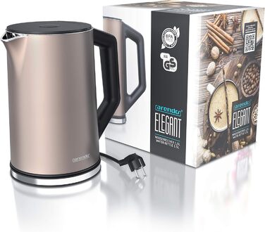 Arendo - Stainless Steel Kettle with Temperature Setting 40-100 Degrees in 5 Degree Increments - Double-Walled Design - Model ELEGANT - 1.5 Liter - 2200 W - Tea Kettle with Temperature Display - GS - Black (E: Bronzo)