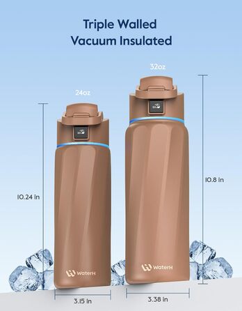Розумна пляшка для води WATERH Boost з нагадуванням та трекером, 946 мл, нержавіюча сталь, подвійні стінки, широке горлечко, ідеальний подарунок (Mocha Mouse)