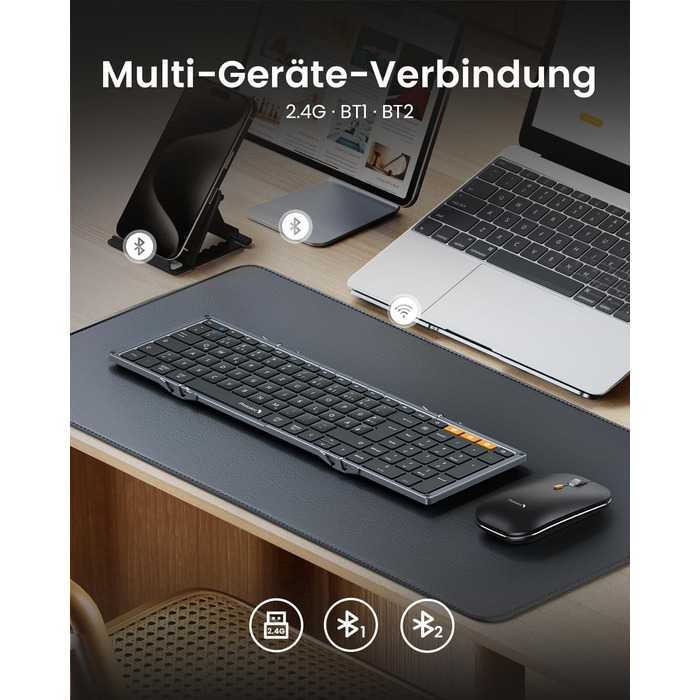 Бездротова клавіатура та миша ProtoArc XKM01, Bluetooth, QWERTZ, для iPad, Tablet, iPhone, Laptop, сірий колір