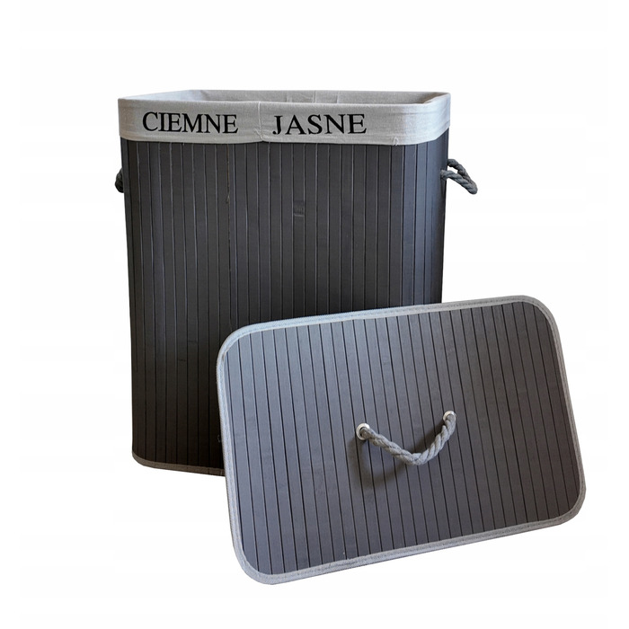 Великий бамбуковий кошик для білизни та іграшок з кришкою, 100 л, сірий