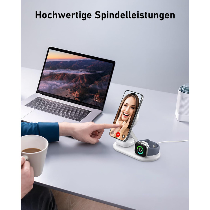 Портативна зарядная станція 3-в-1 для Apple Watch та iPhone з MagSafe, сумісна з iPhone 17, 16, 15, 14, 13, 12, AirPods Pro (біла)