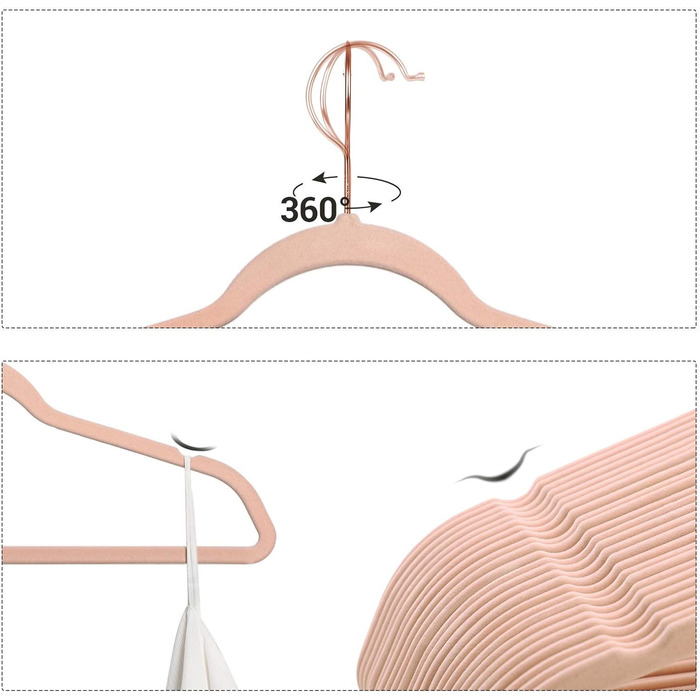 SONGMICS Плечики для одягу з оксамиту, 20 шт., для жакети, піджаки, костюми, 41,5 см, обертовий гачок 360°, білий, рожеве золото, CRF026W01 (рожевий)