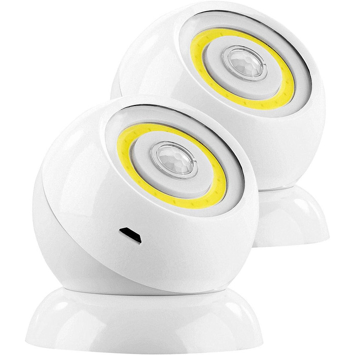 Lunartec Rechargeable Flashlights: 2-Pack ultra-bright COB LED rechargeable lights with PIR sensor, 200 lm, white (rechargeable light with motion sensor, LED spotlight, battery table lamp)