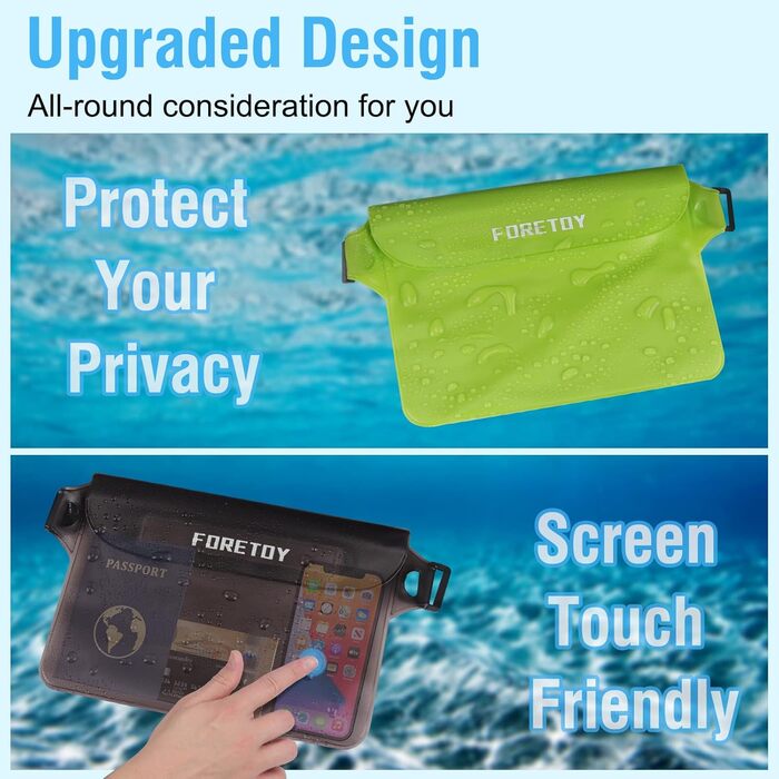 Водонепроникна сумка-чохол на пояс з регульованим ремінцем, IP68, для фотографії, водних видів спорту, пляжу, плавання, катання на човні (сірий + зелений)