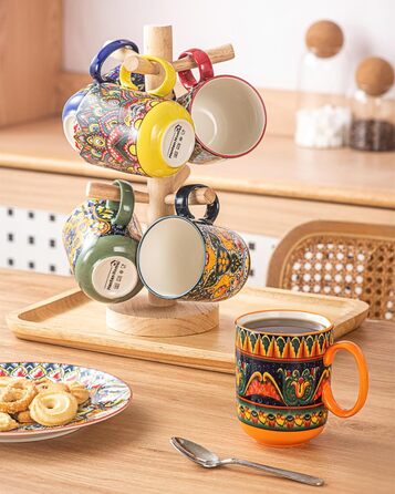 Набір чашок з порцеляни, керамічні чашки капучино/маг - посуд для 6 осіб, набір чашок для кави - богемний стиль (400мл)