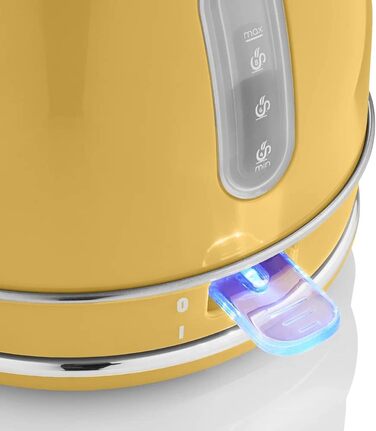 Електричний чайник Swan Retro SK14630YELN, 1.8 л, жовтий, з автовимкненням, бездротовий, з нержавіючої сталі, 3000 Вт