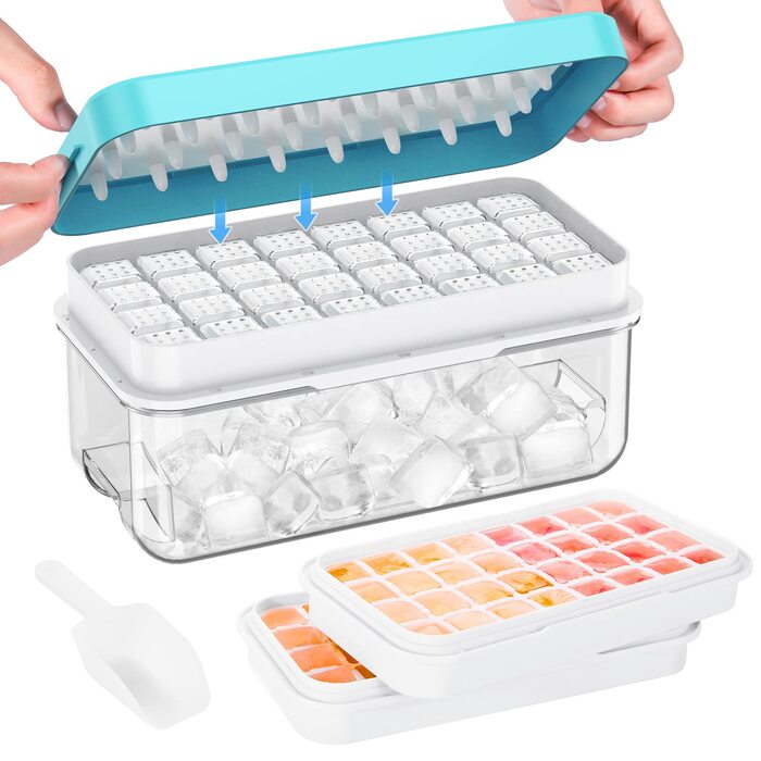 Форма для льоду PHINOX на 64 кубика з контейнером, кришкою та лопаткою, BPA-free, синя
