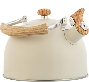 Чайник-заварник з металофоном та ергономічною ручкою, нержавіюча сталь, для всіх плит (газових, індукційних, дров'яних), колір бежевий