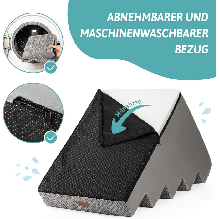 COZY KISS Dog Stairs for Small Dogs, 5 Steps Wide Pet Stairs for Bed Couch Car, 60cm High High-Density Foam Cat Stairs with Removable Cover (Gray, 75x50x60cm, 5)