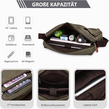Чоловіча сумка через плече DORRISO з канвасу, для ноутбука 13.3 дюйма, casual, для подорожей та альпінізму, блакитний/зелений