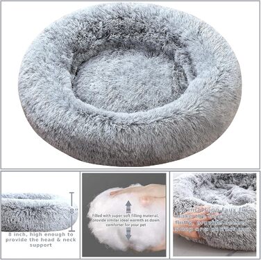 Крісло-гніздо для собак XXXL, кругле, знімний, пральний чохол, анти-тривожне, штучне хутро, м'яке, комфортне, пухнасте ліжко для домашніх тварин (115 см, сірий)