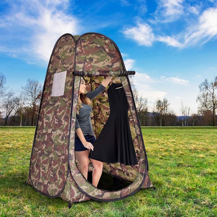 Намет для душу GYMAX, 120x120x190 см, для кемпінгу, відпочинку на природі, з сумкою, Flecktarn (зелений)