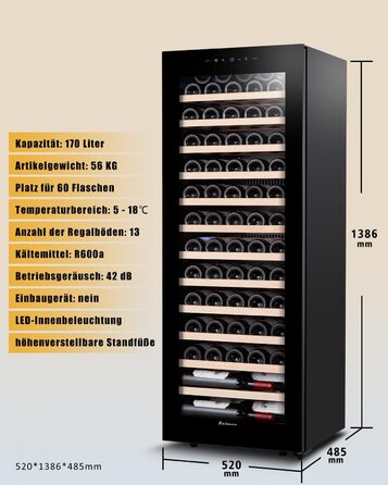 Kalamera 45-Bottle Dual Zone Wine Refrigerator - 120 Liter Capacity with LCD Display - 5-10°C/10-18°C Temperature Zones