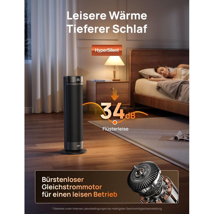 Електричний обігрівач Dreo 23 дюйми (58 см) – 2000W, тихий, з пультом, таймером, осциляцією, 5 режимів, PTC кераміка, термостат, для великих приміщень, офісу (чорний)