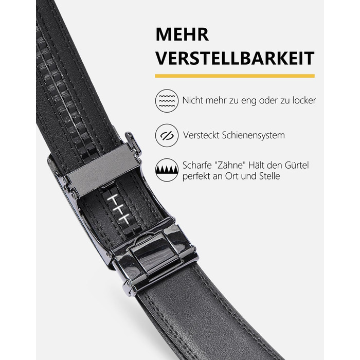 Чоловічий шкіряний ремінь LAKIDAY з автоматичною застібкою, 35 мм, чорний, регульований, 125 см