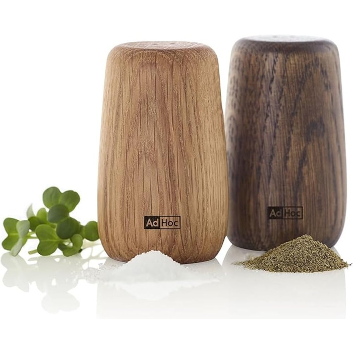 AdHoc GS30 Set of Pepper and Salt Shakers Yoko | Natural Oak Wood, Lightly and Darkly Oiled | Double Holes and Large Opening for Filling