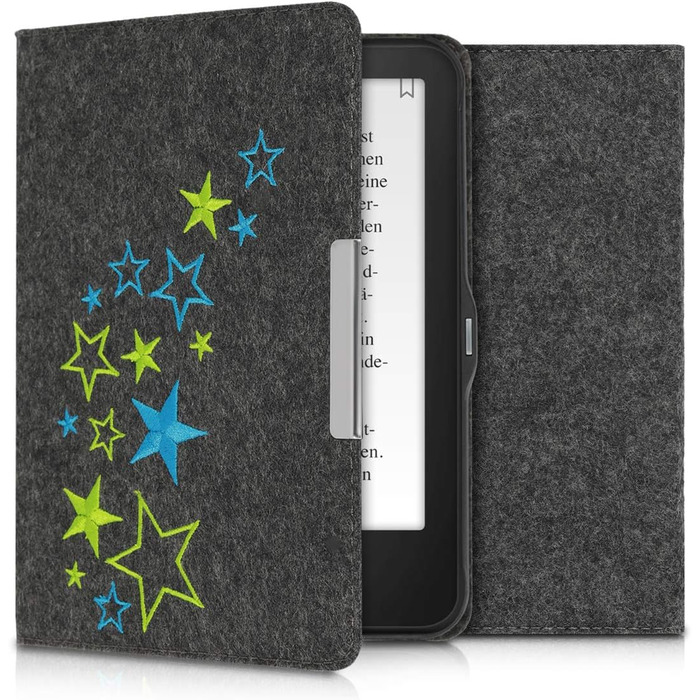 Чохол kwmobile для Tolino Vision 1/2/3/4 HD: тканинний, з принтом зірок, світло-зелений, синій, темно-сірий