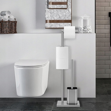 Підставка-тримач для туалетного паперу та йоржика для унітазу, срібляста, нержавіюча сталь, стиль Лофт