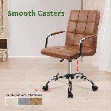 Крісло офісне CLATINA, шкіра, 160 кг, ергономічне, 360°, регульоване, з підлокітниками, для дому/офісу, коричневе (1 шт.)