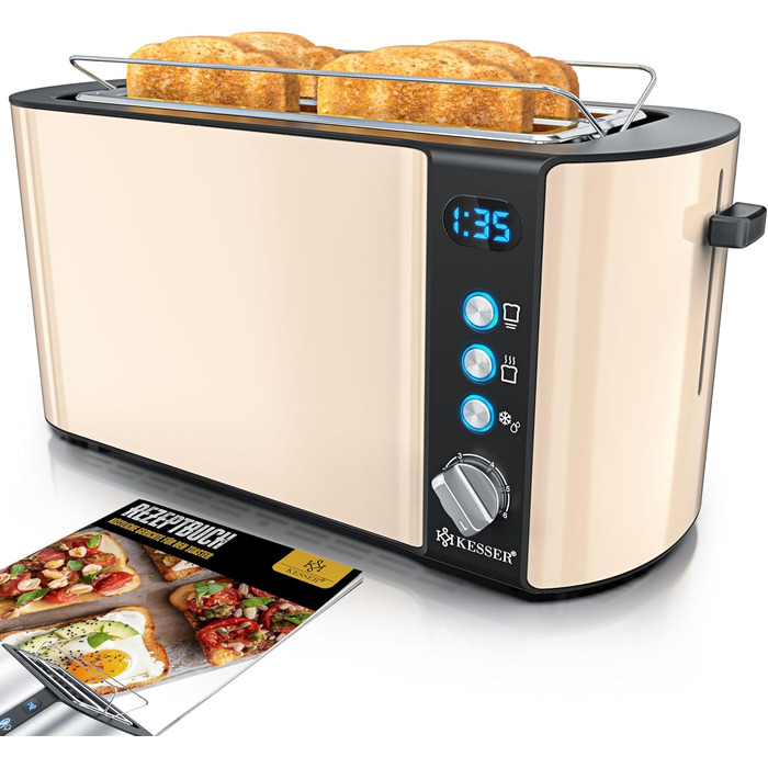 KESSER® Toaster with Roll Attachment, Automatic Long-Slot Toaster with 6 Browning Levels + Defrost & Reheat Function, Automatic Shut-Off, Lift Function, incl. Crumb Tray and Recipe Book, Anthracite Black / Anthracite